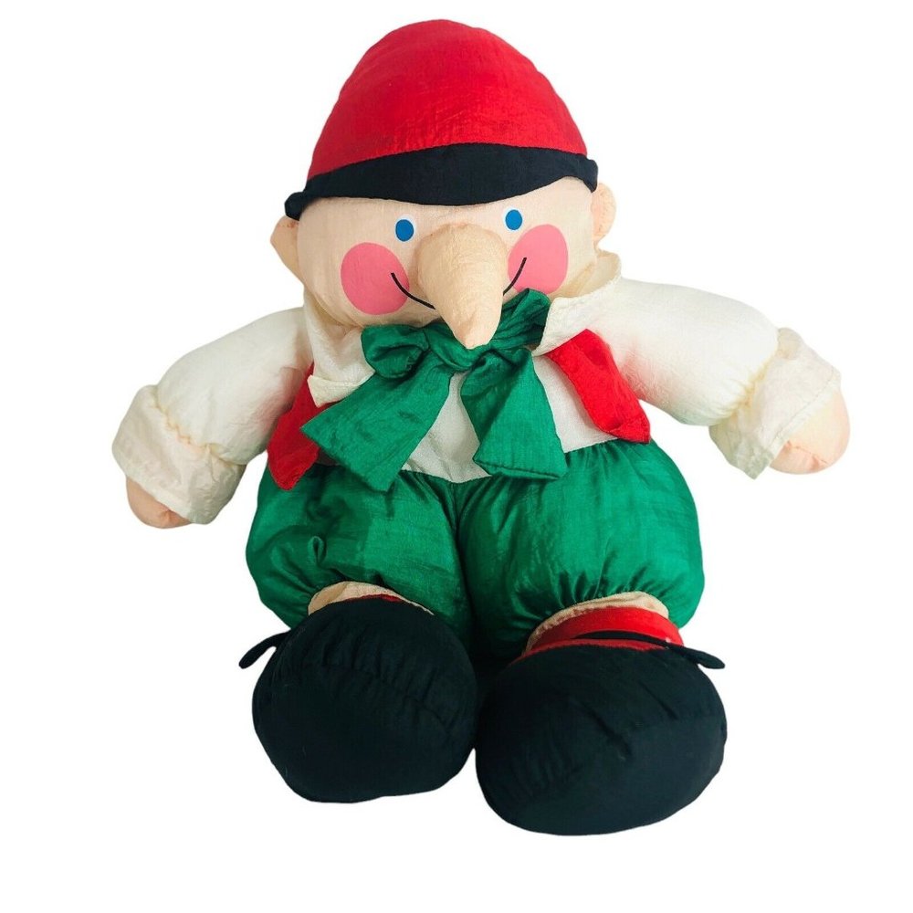 VTG Dept 56 Elf Nylon Plush Puffalump Style 14” Christmas Stuffed Toy Pinocchio